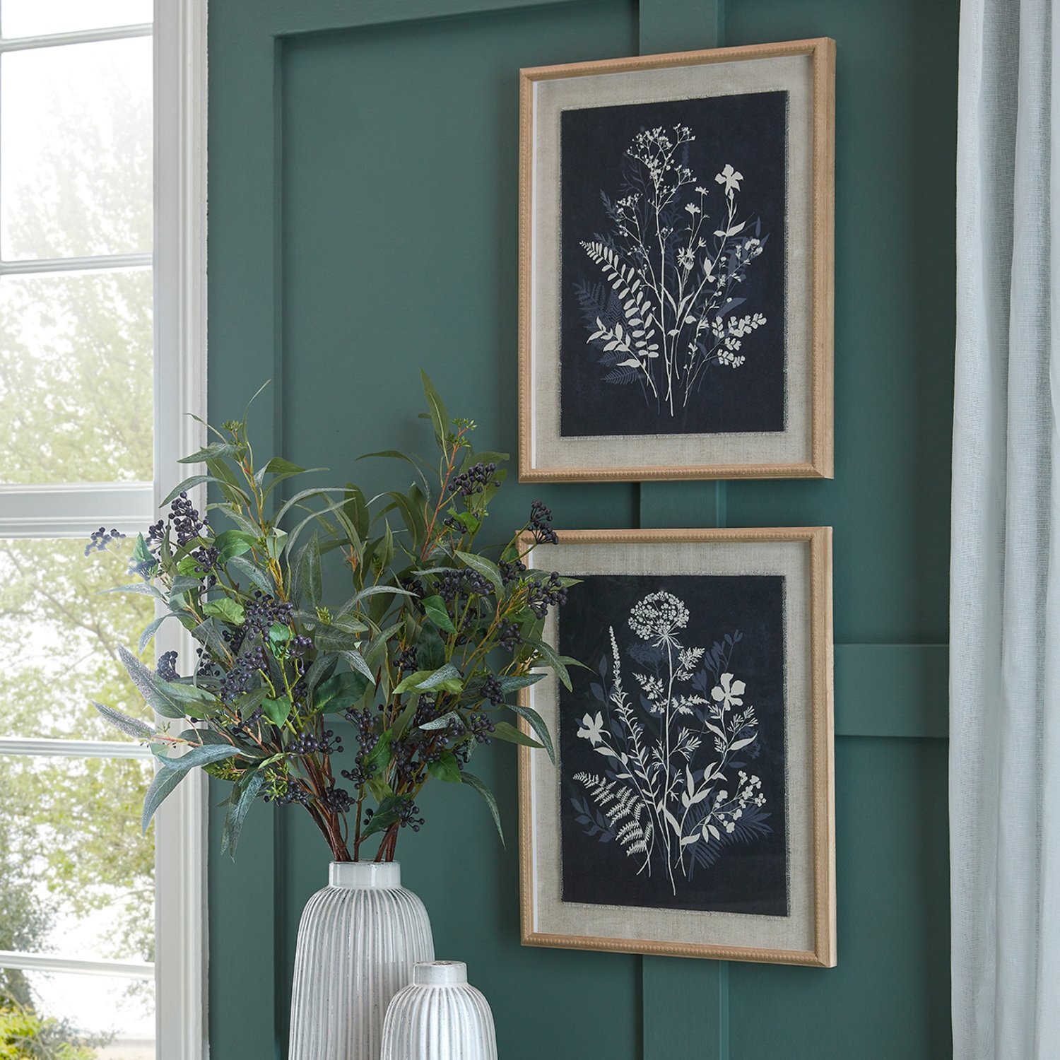 Flora Fauna Beaded Frame Linen Botanical Wall Art - Brown