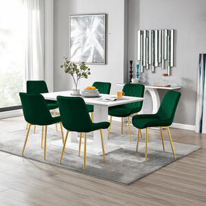 Imperia 6-Person White Dining Table with 6 Pesaro Gold Leg Chairs
