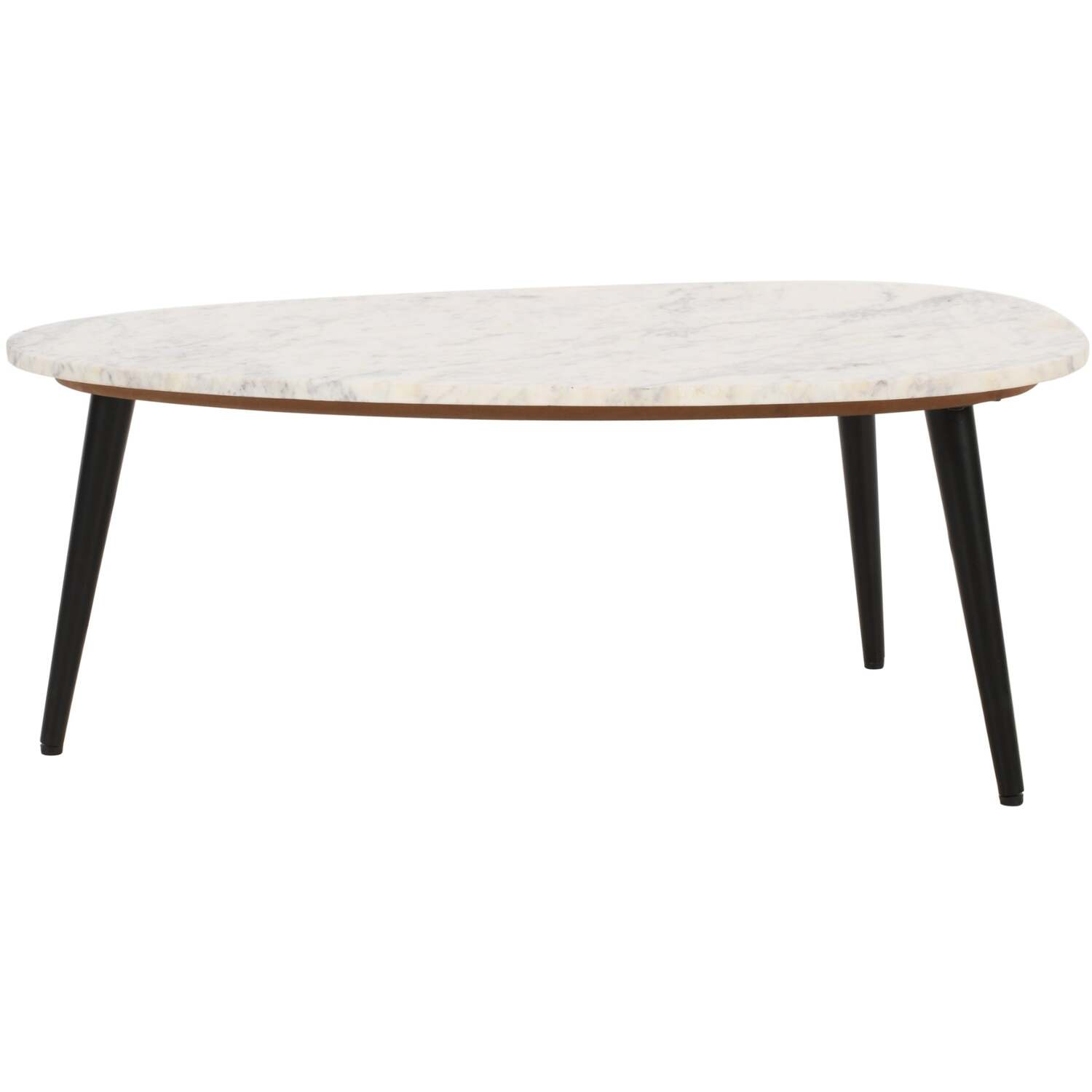 Alabama Oval White Marble Coffee Table with Black Hairpin Legs - Brown