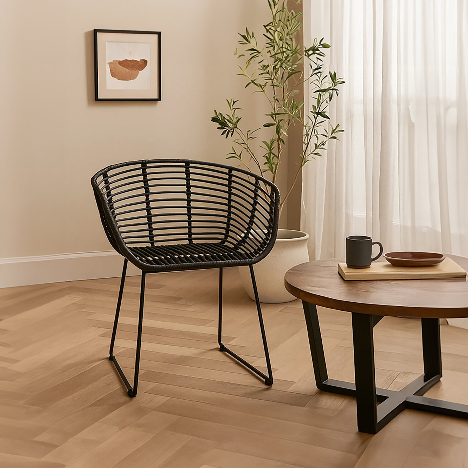 Lagom Black Natural Rattan Chair - Black