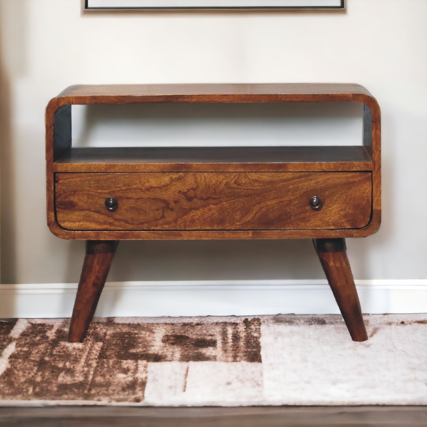 Solid Wood Mini Chestnut Curved Media Unit - Brown