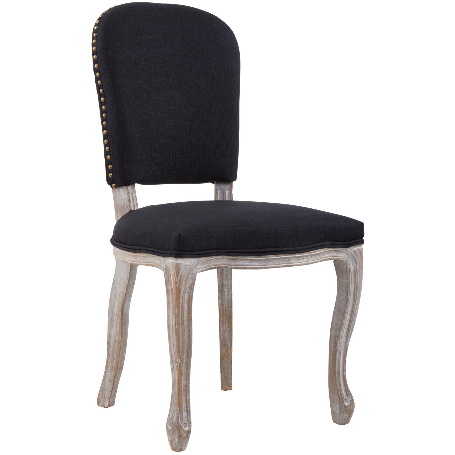 Kensington Townhouse Black Linen Dining Chair with Antique wood legs - Black
