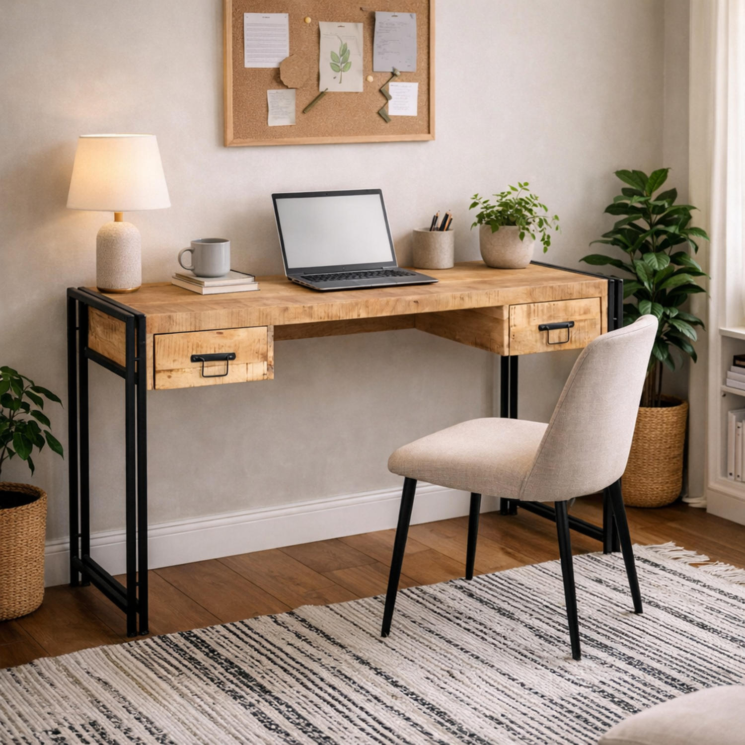 Toivakka Reclaimed Wood and Iron Desk 2 Drawers - Brown