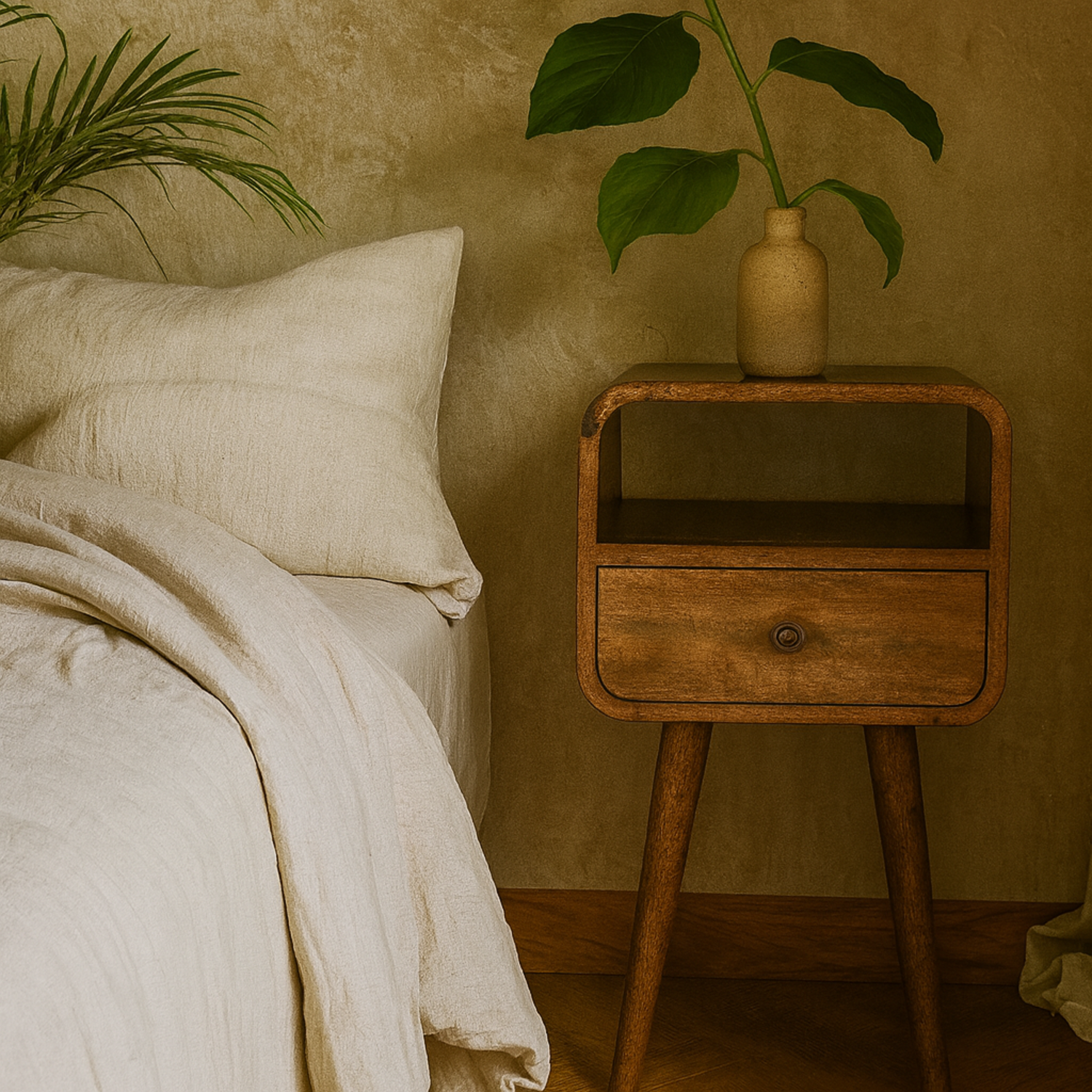 Thawatchai Mini Mango Wood Bedside Table with Drawer Wash - Brown