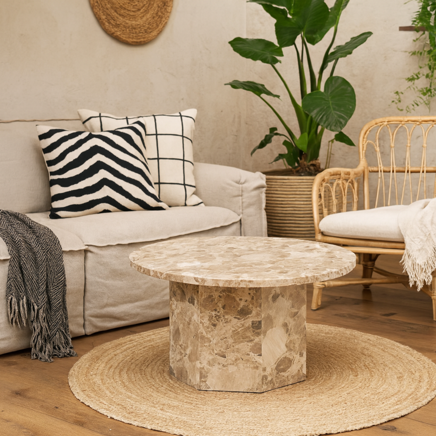 Wyld Haus Bremen Travertine Round Coffee Table - Brown