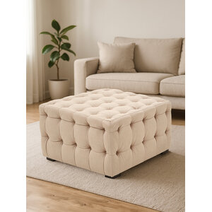 Stella Beige Linen Button Tufted Stool