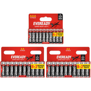 20x AA & 10x AAA Eveready Super Heavy Duty Zinc Batteries (30x Batteries)