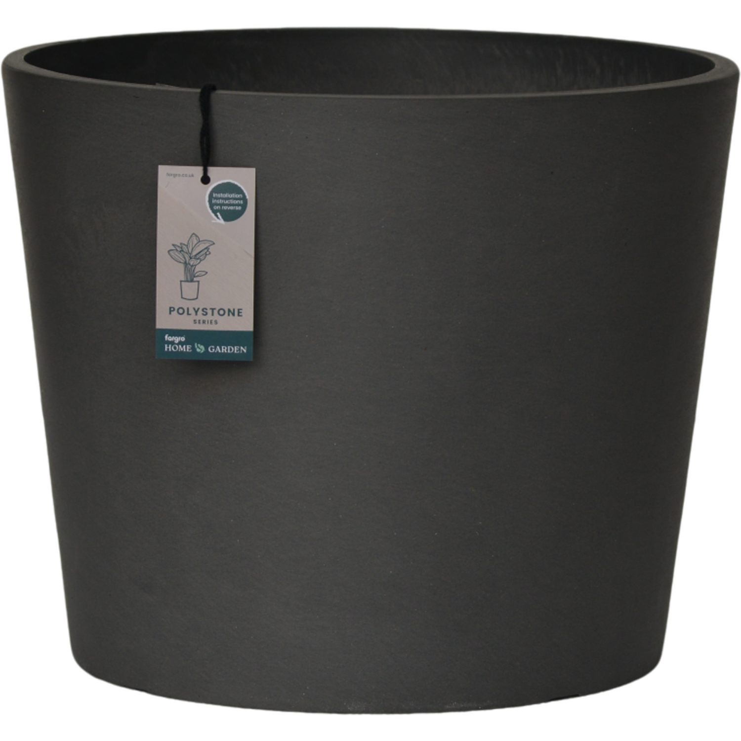 Fargro Home And Garden Round Bucket Planter Outdoor Plant Pot | Light Grey Reinforced Stone | D40 H32cm | 30L - Charcoal Black / 400Mm