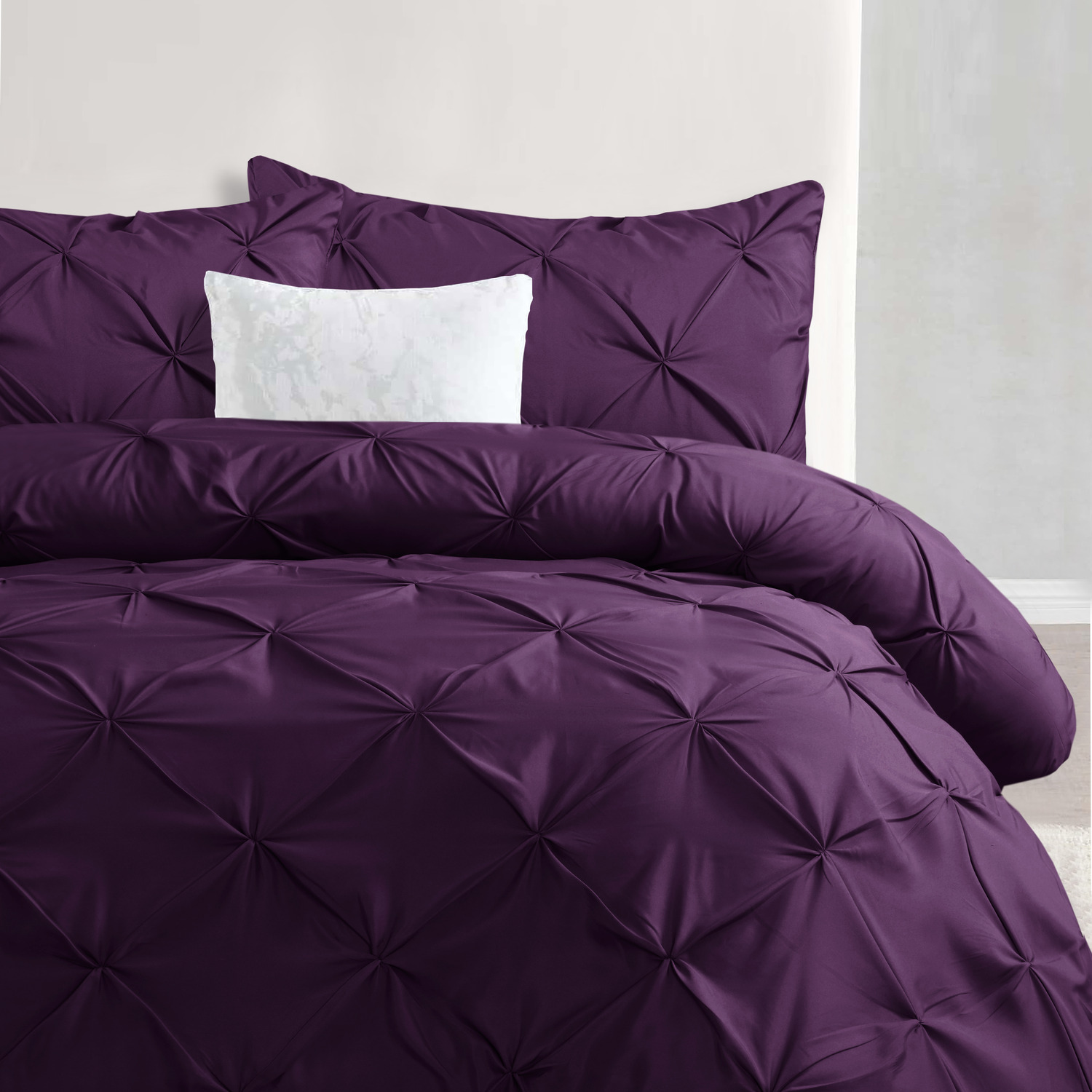 Elegant Pintuck Duvet Cover Set - Plum Double