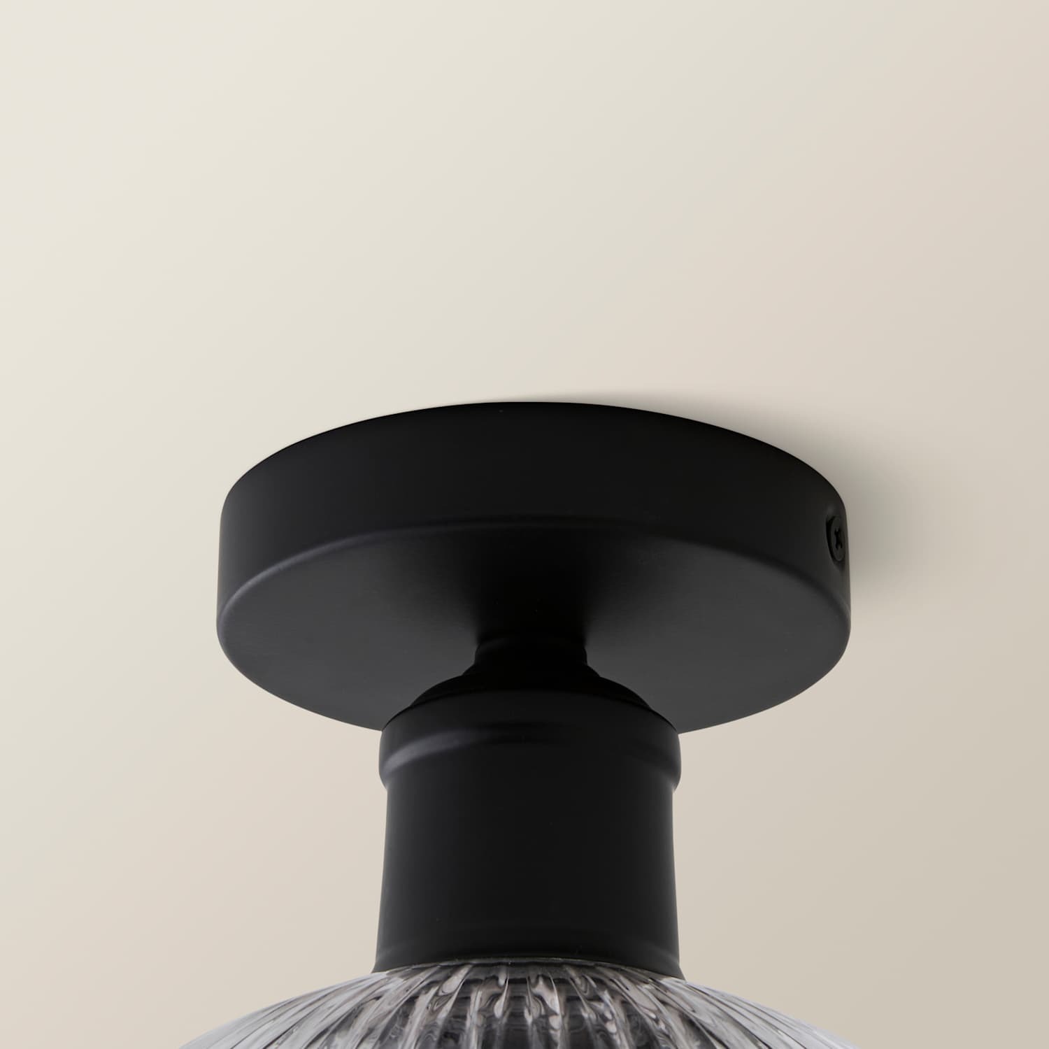 Valuelights Maddison Clear Ribbed Glass Globe Shades Flush Ceiling Light - Black / 1