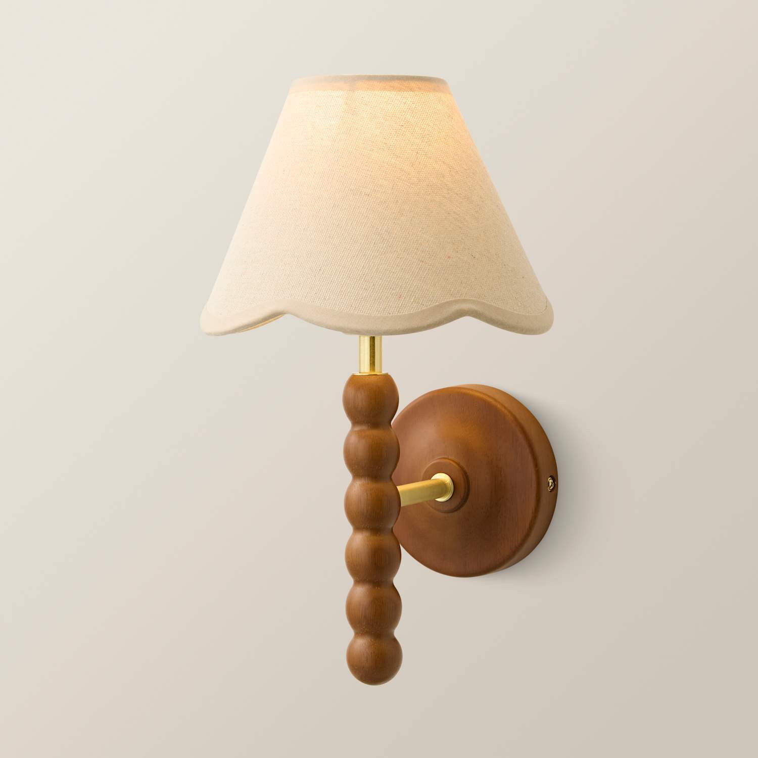 Valuelights Bobbin Walnut Wall Light With Trim Scallop Shade - Natural / 0