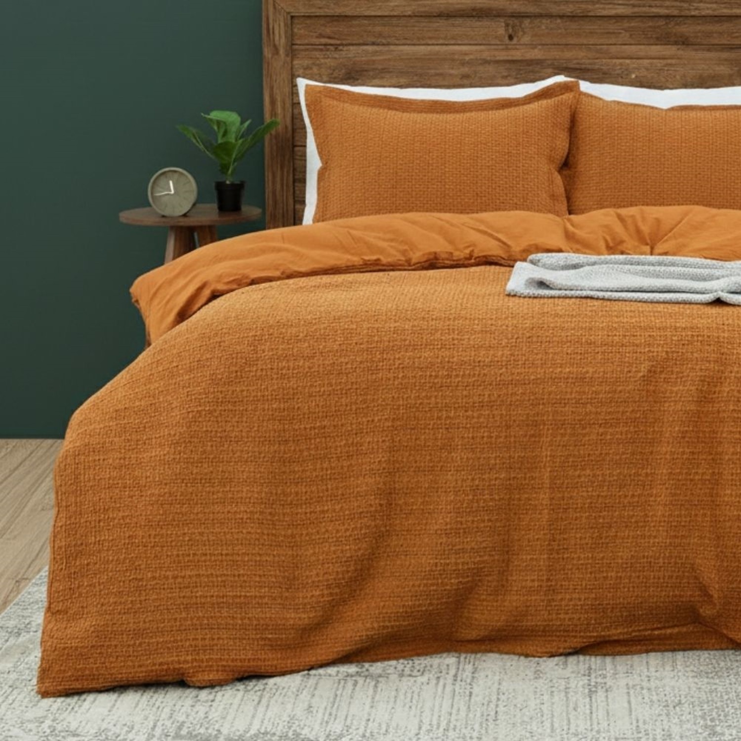 Chunky Waffle Duvet Cover Set Tan - Brown Single