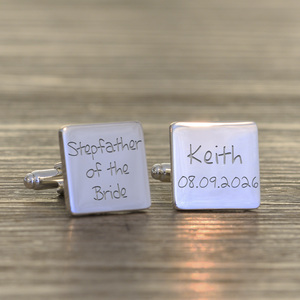 Personalised Stepfather of the Bride, Name & Date Cufflinks - Silver Finish