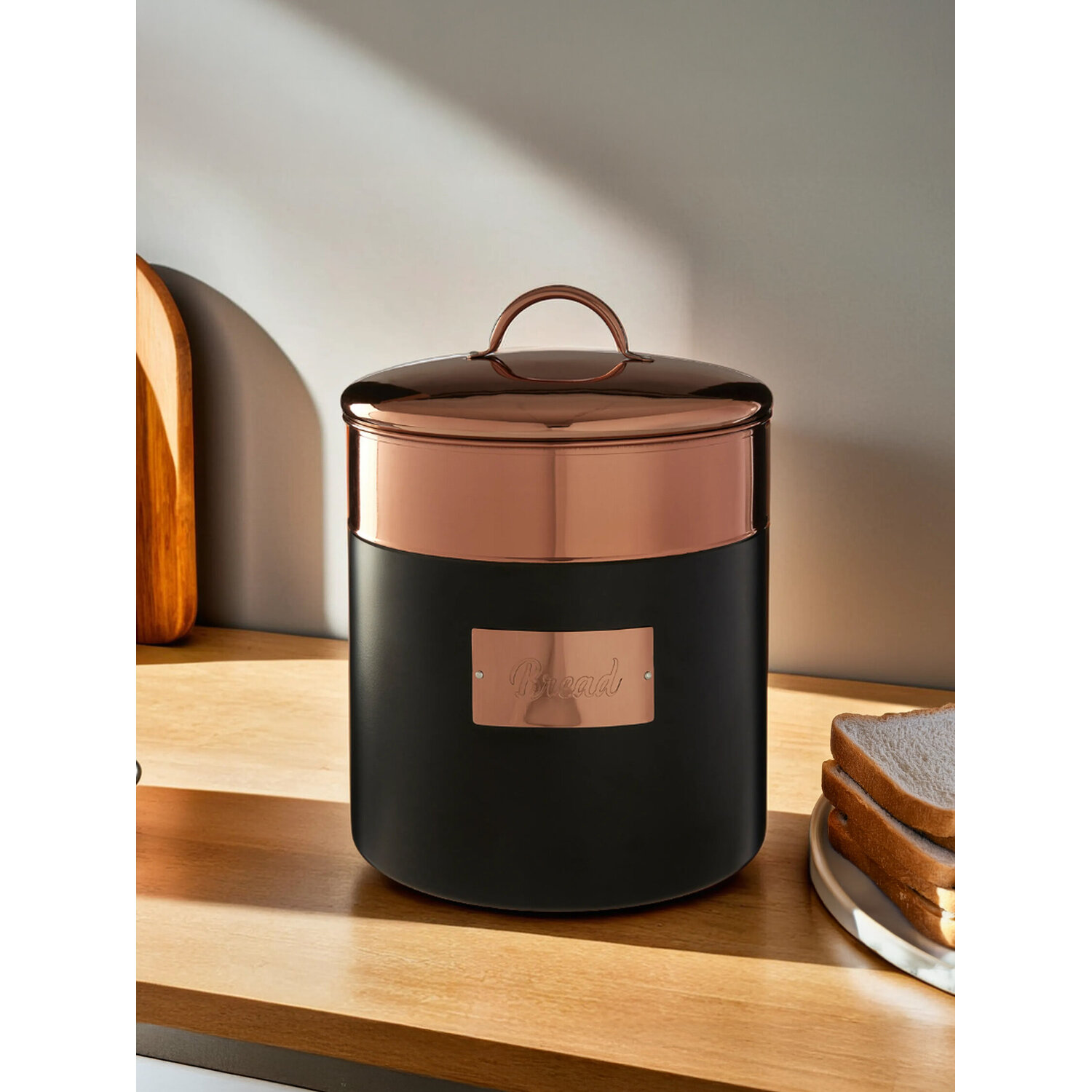 Prescott Charcoal And Copper Bread Bin - Grey