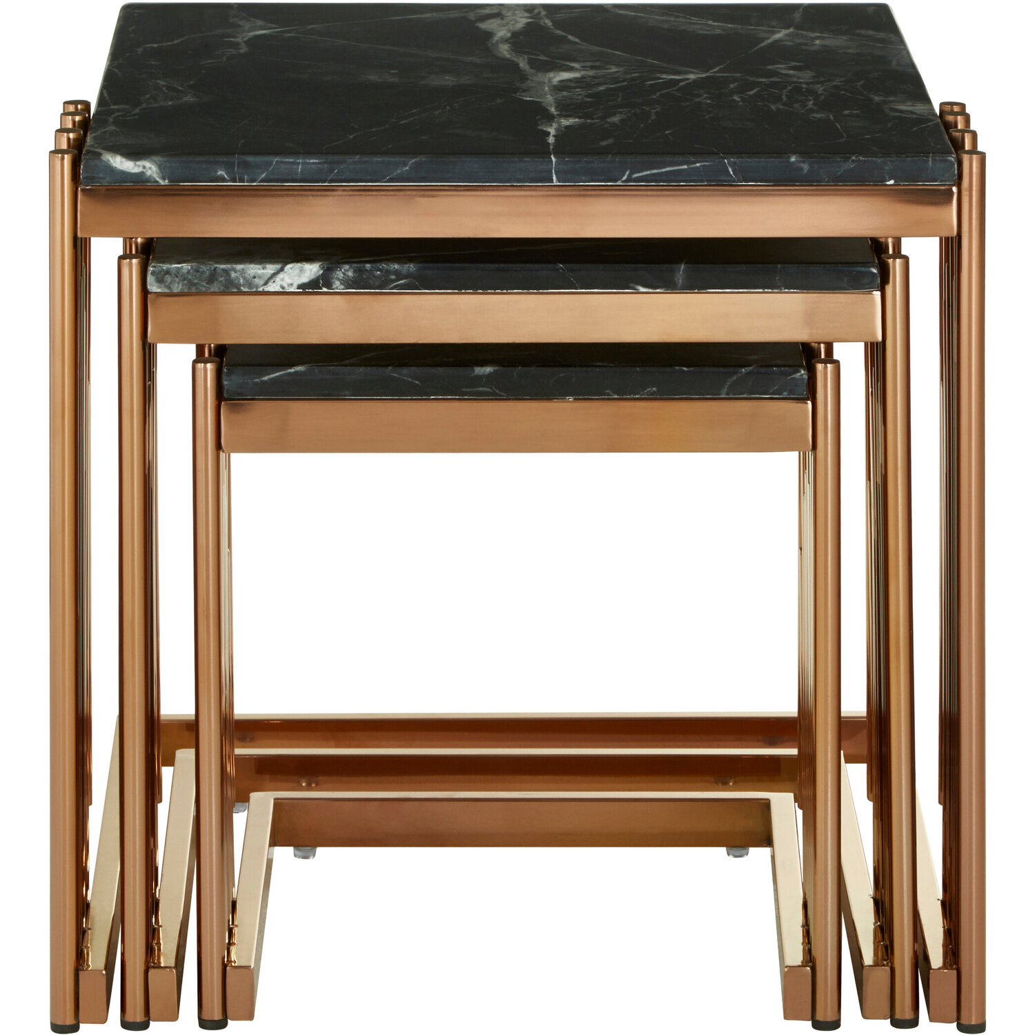 Alvaro Nest Of 3 Square Tables with Black Marble Top - Black, Gold
