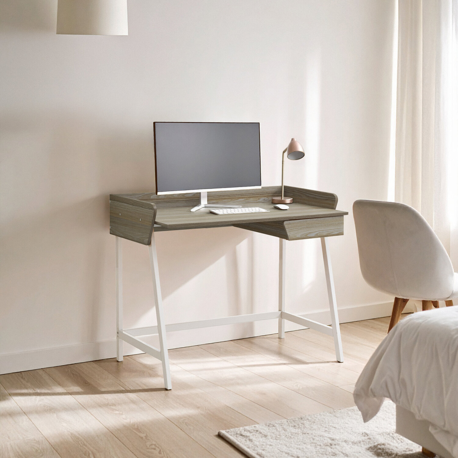 Bradbury One Drawer Light Oak Desk - Grey