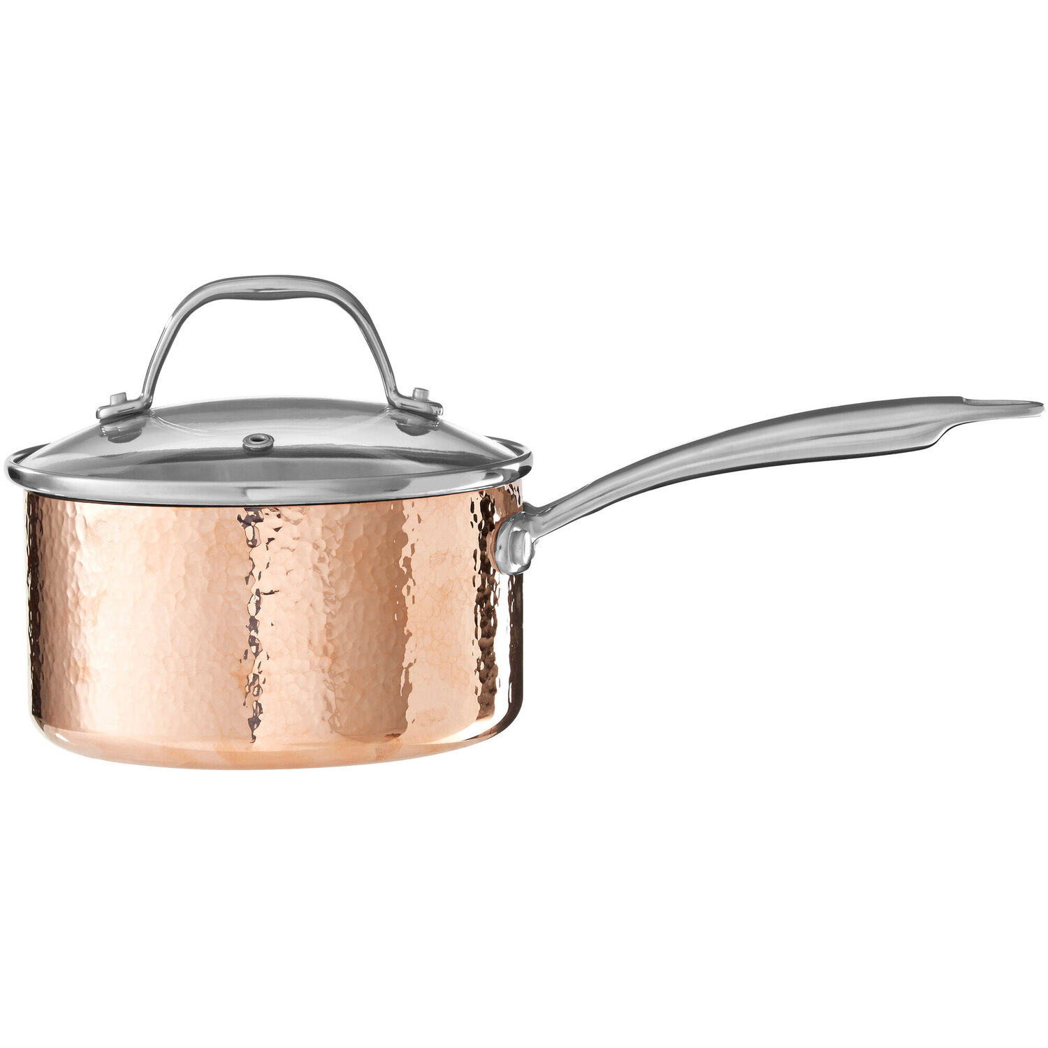 Minerva Small 16 cm Hammered Copper Finish Saucepan with Lid - Gold