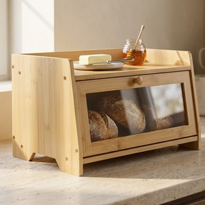 Bamboo Bread Bin with Top Shelf