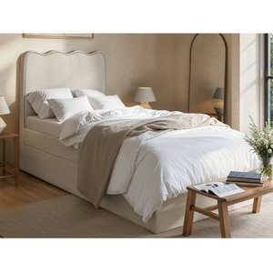 Ellis Single Bed with Trundle Beige Woven Fabric