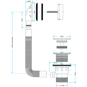 Bath Waste Combination Clicker Overflow Plug 40mm 1.5
