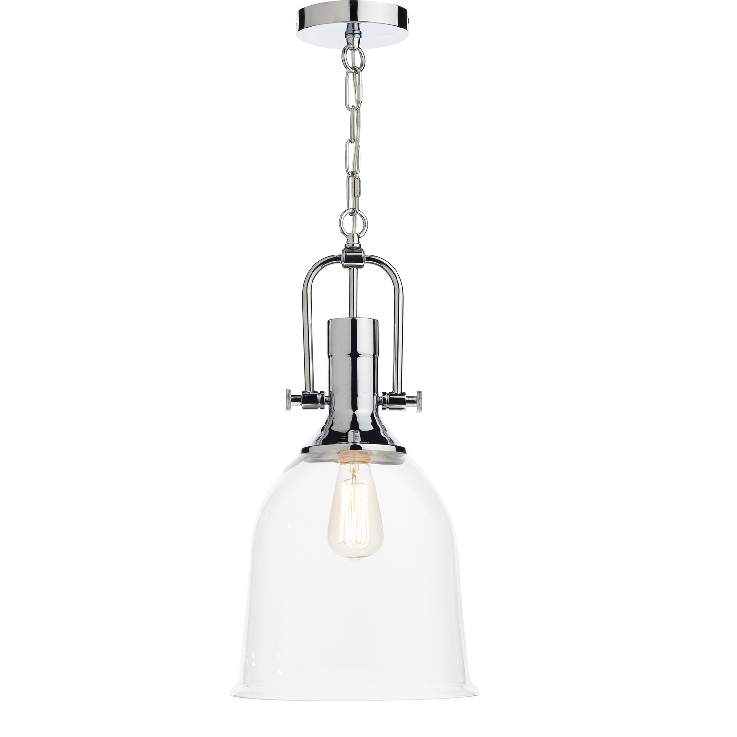 Dar Nolan 1 Light Pendant Polished Chrome Clear Glass
