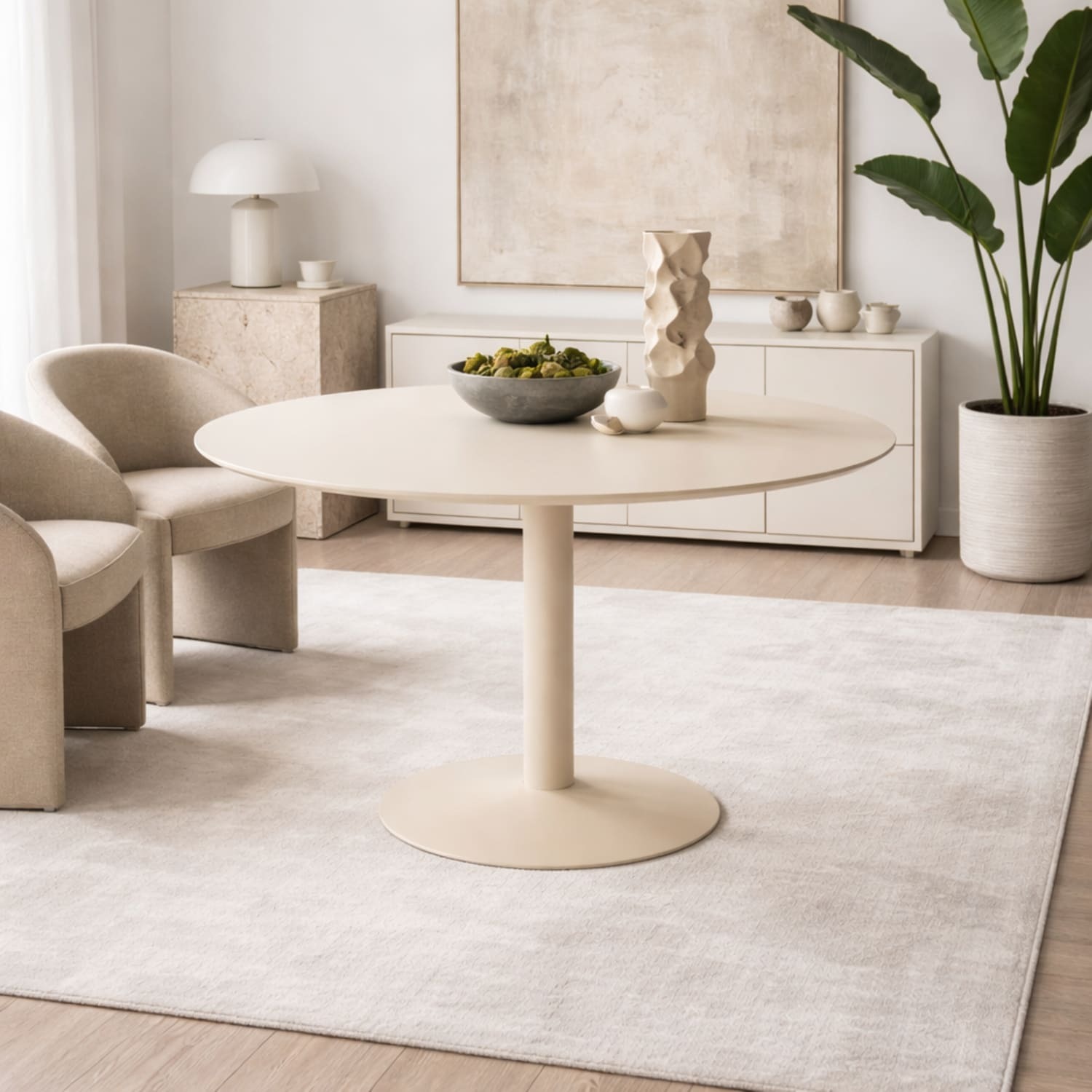 Wyld Haus Ars Cream Round Dining Table With Trumpet Base - Neutral