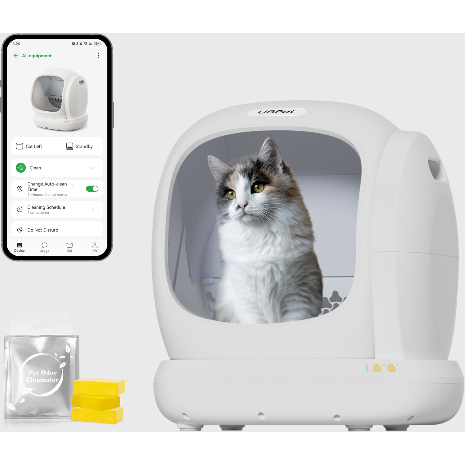 Ubpet Big-Opening Self Cleaning Cat Litter Tray Automatic Cat Litter Box, Deodorize Low Entry App Control