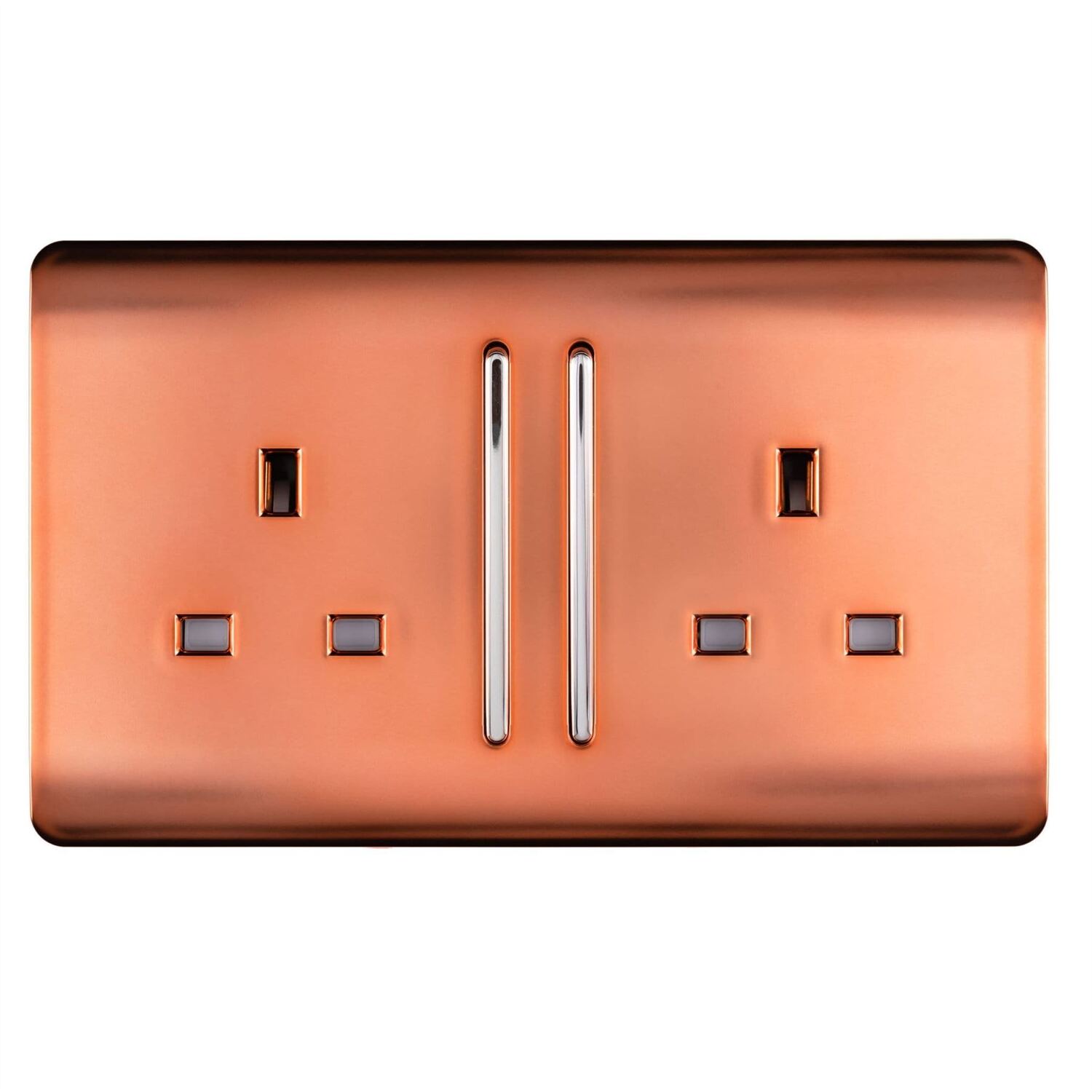 Trendi Switch 2 Gang 13amp Copper Long Switched Plug Socket - Black Matte - Image 6