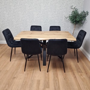 Black / 140cm Table Dining Set with 6 Velvet Chairs shot 16124319