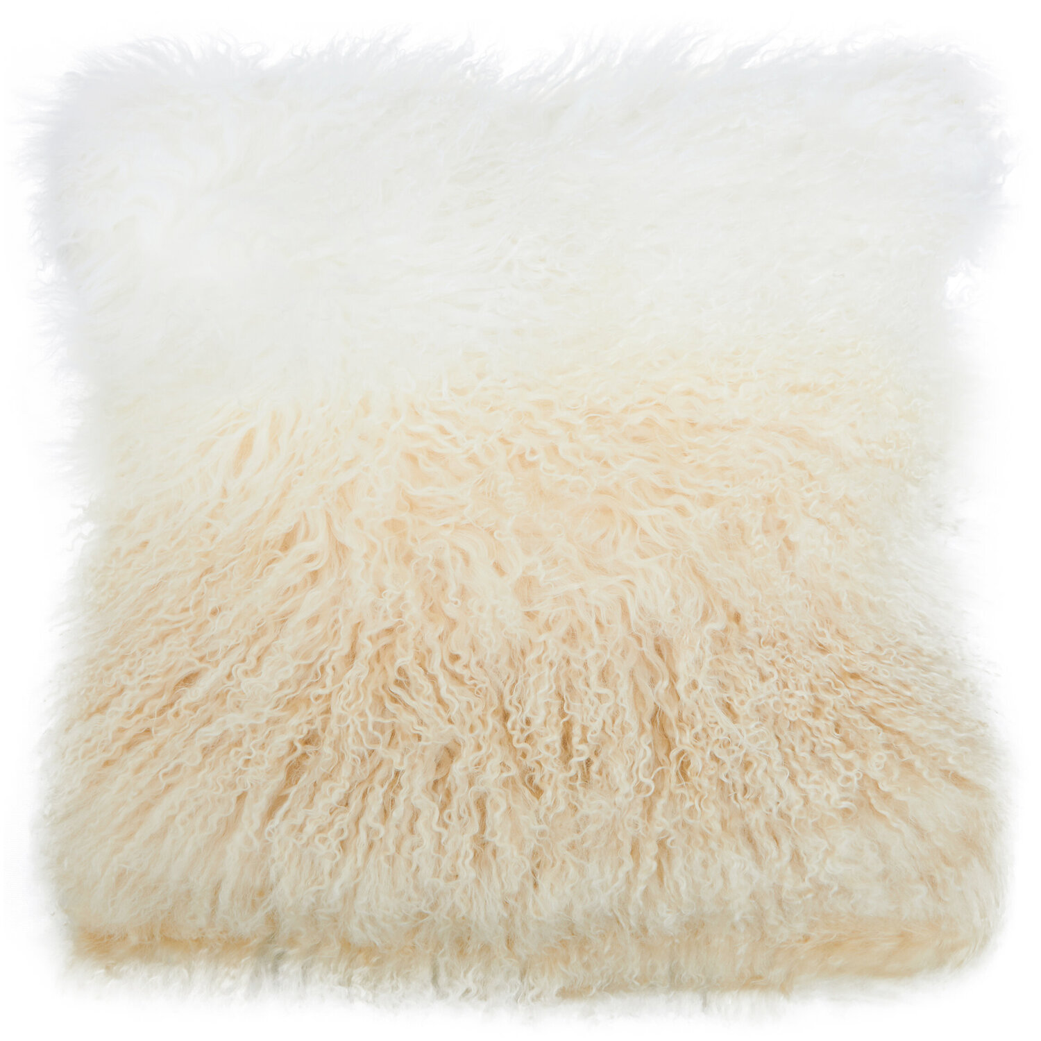 Bosie Real Mongolian Fur Natural Ombre Square Cushion - White