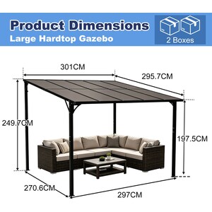 BIRCHTREE 3x3M 10x10FT Lean To Pergola W/ Roof Wall Mounted Gazebo
