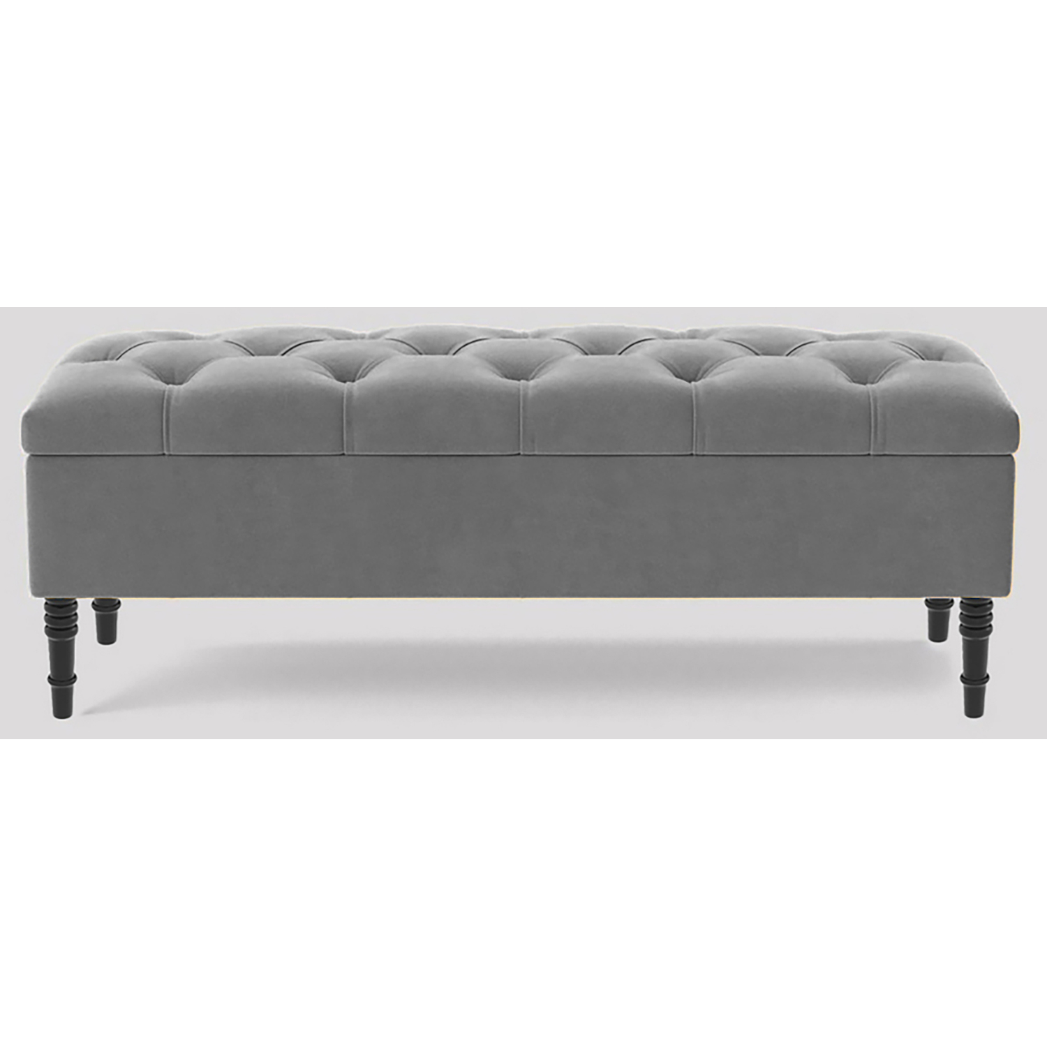 R&M Furnishers 150Cm Chesterfield Ottoman Storage Bench, Steel Grey Tufted Upholstered Velvet Ottoman Footstool - Grey Plush Velvet
