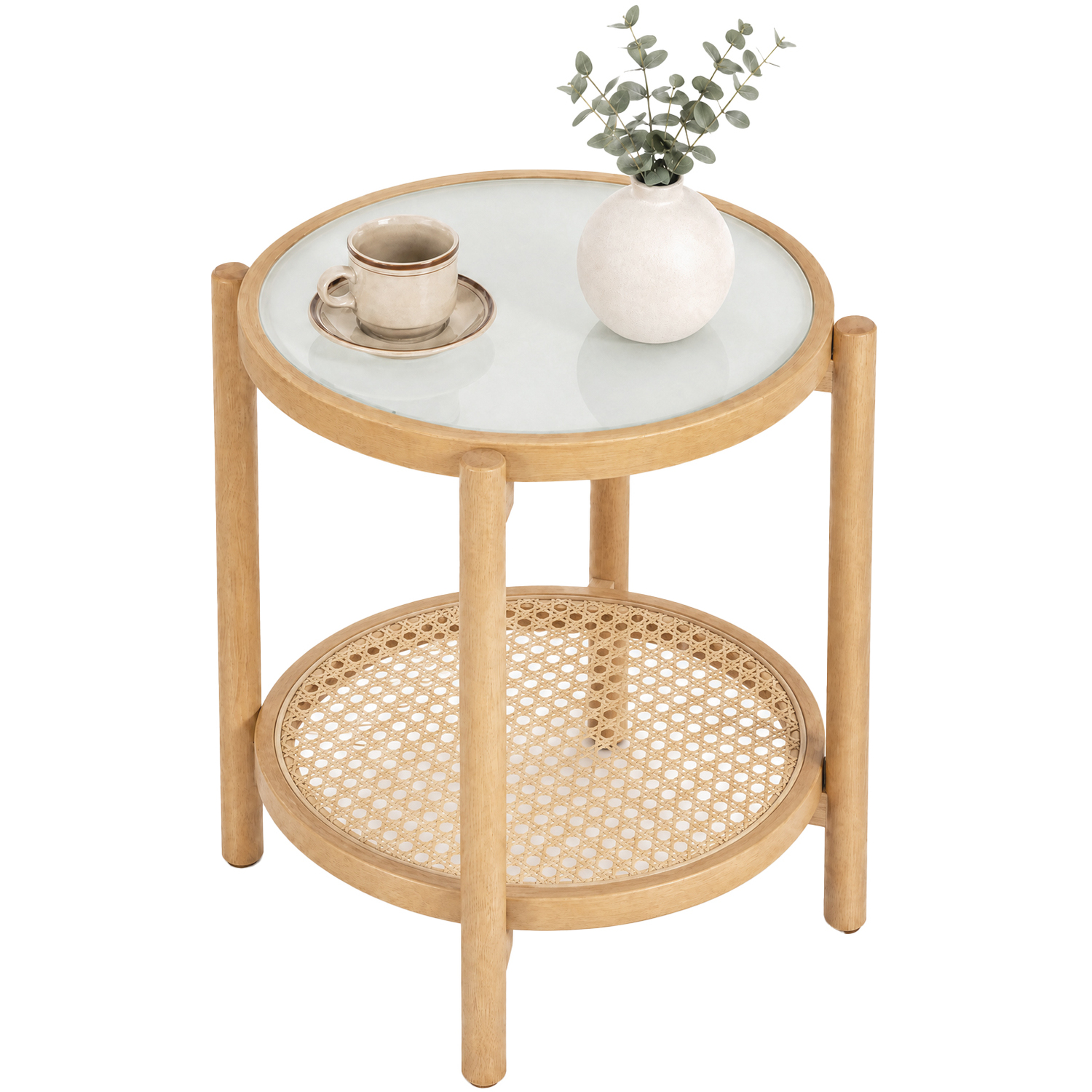 Costway 2-Tier Boho End Table - Natural