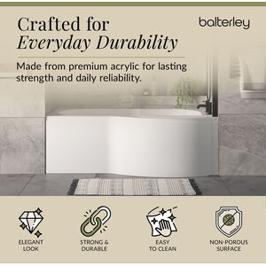 P Shape 1700x850 Right Hand Shower Bath Set - BBZPB008