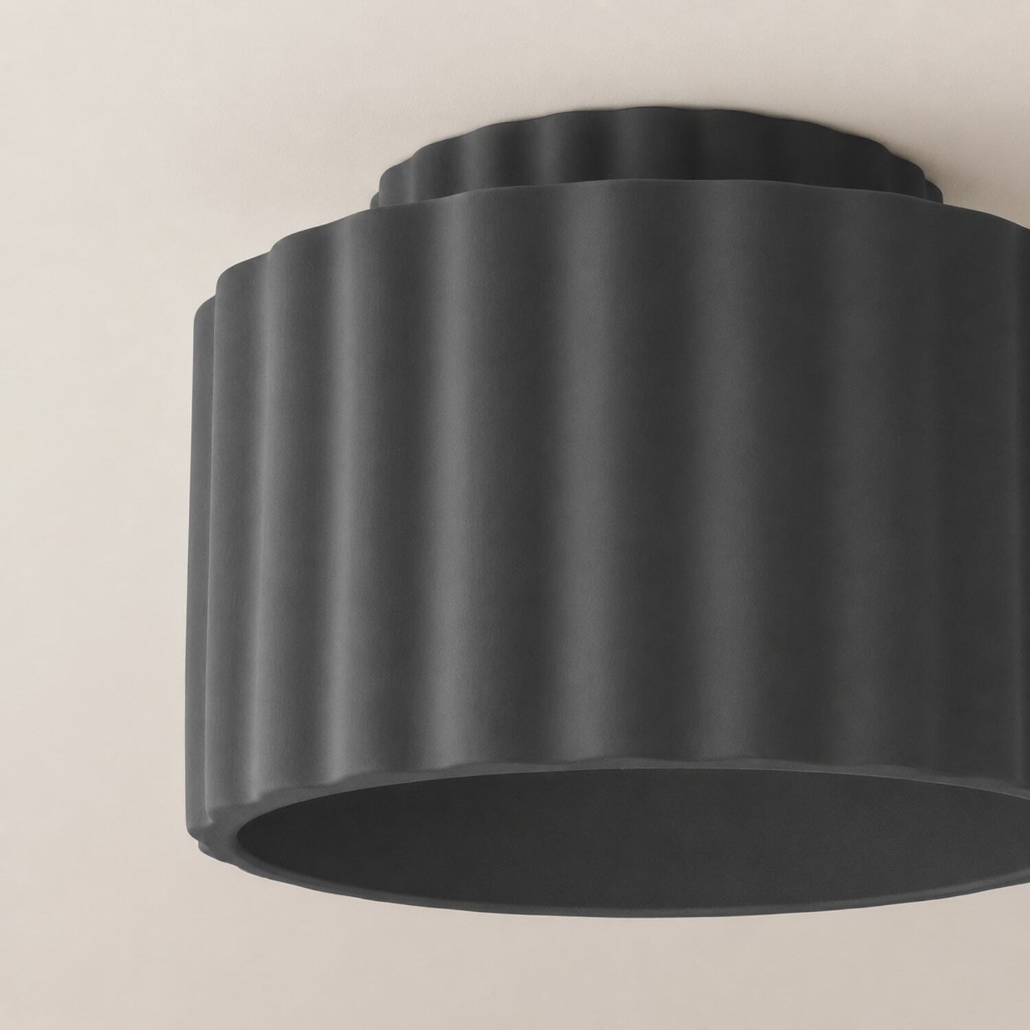 Valuelights Unisex Navy Pablo Ribbed Ceramic Round Flush Ceiling Light W/ Bulb In - Image 4
