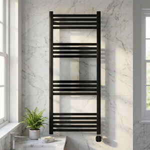 Croxall Electric Round Heated Towel Rail 1200x500, Matt Black