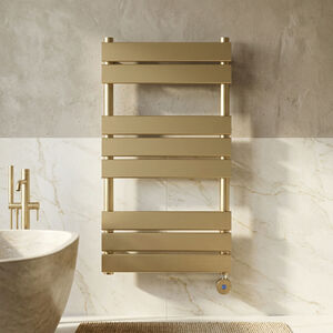 Bagnall Square Flat Heated Towel Rail with 8 Bars, 840 x 500mm, Brushed Brass