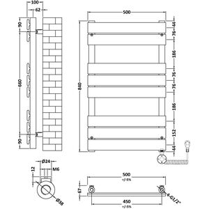 Bagnall Electric Square Flat Heated Towel Rail with 8 Bars, 840mm x 500mm