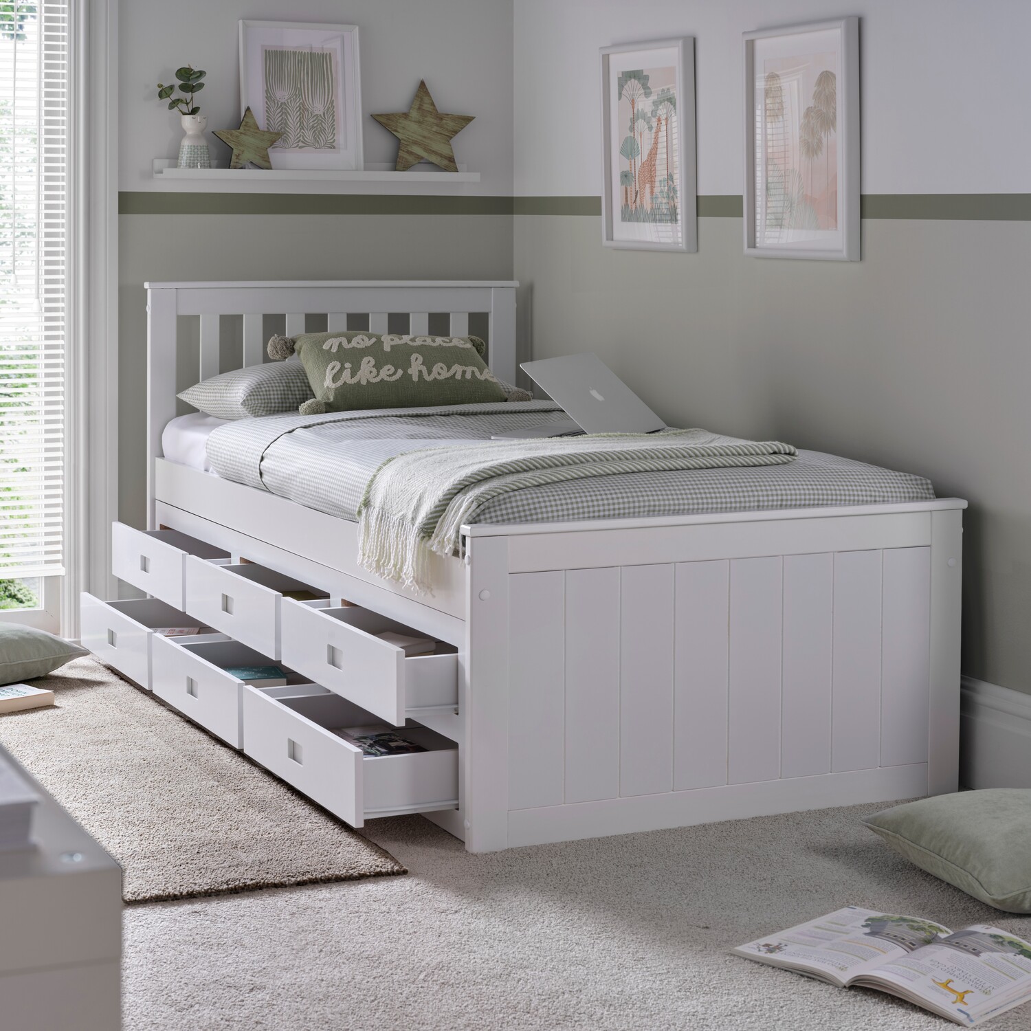 Bedmaster Nova White Wooden 6 Drawer Storage Bed With Spring Mattress Single - White