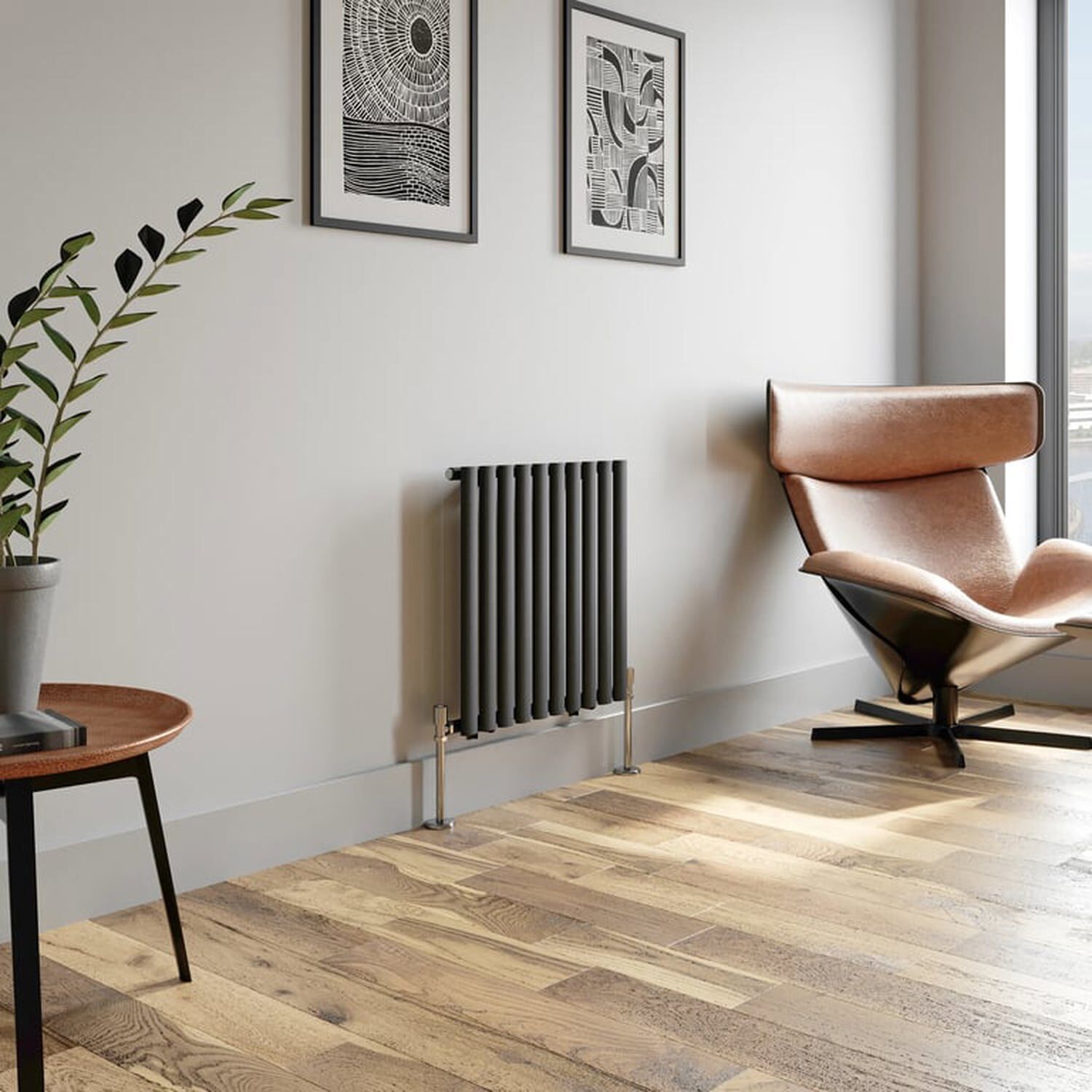 Temprazo Vertical Oval Tube Double Panel Designer Radiator - 1600 X 360Mm Anthracite - Grey / 600Mm / 55Mm