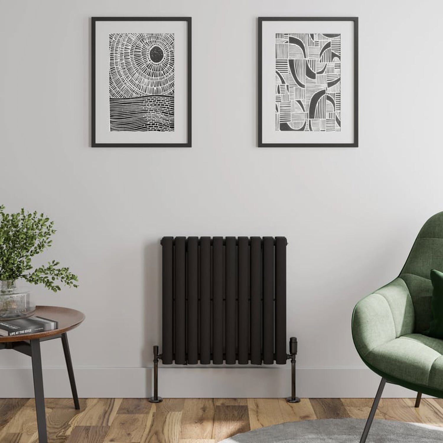 Temprazo 600 X 600Mm Oval Tube Double Panel Horizontal Designer Radiator - Black - Black