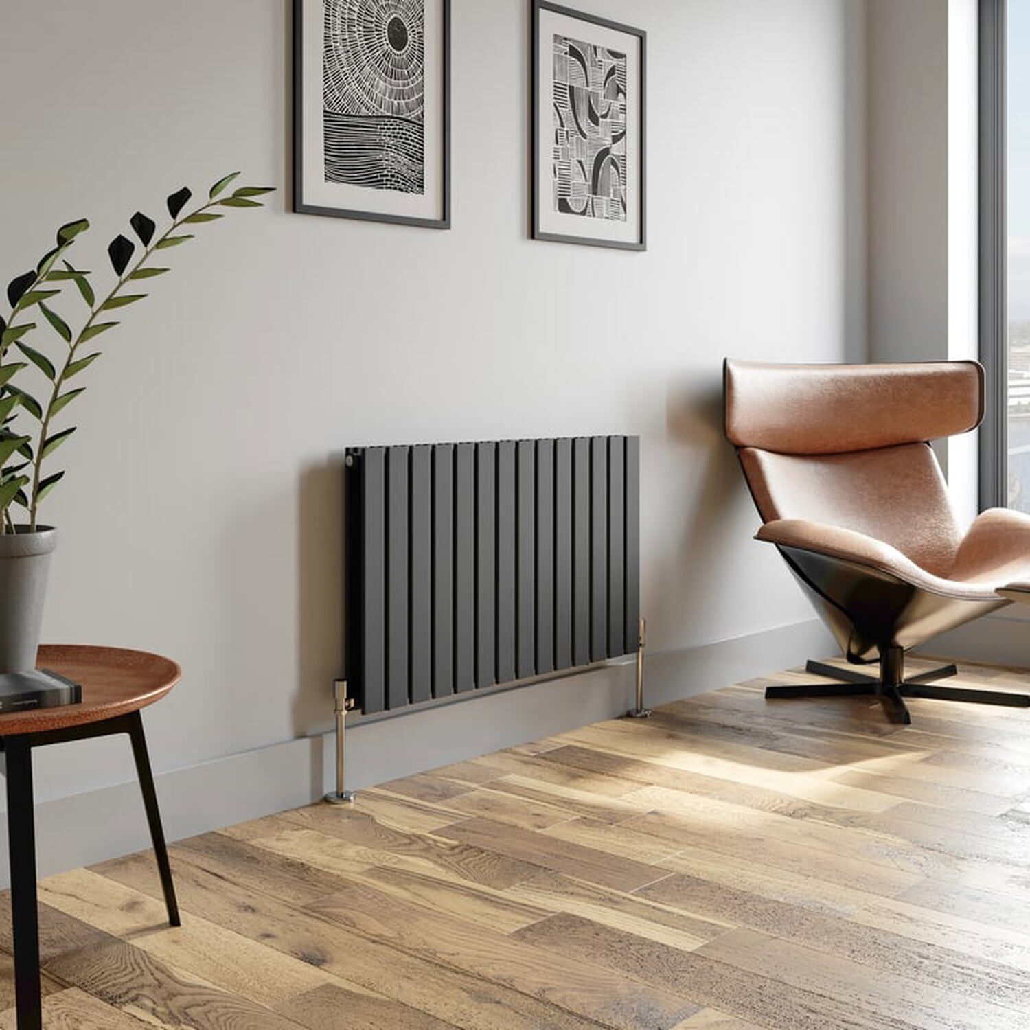 Temprazo Horizontal Double Flat Panel Designer Radiator - 600 X 1060Mm Anthracite - Grey / 1060Mm / 600Mm