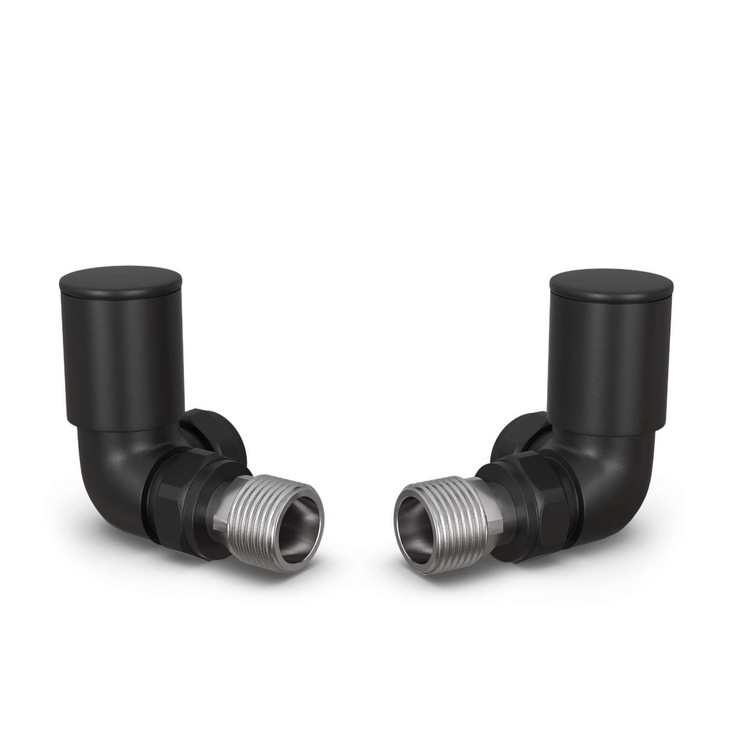 Uk Radiators Round - Brushed Brass Radiator Valves Straight - Black / Pair Of Valves Included / 66Mm
