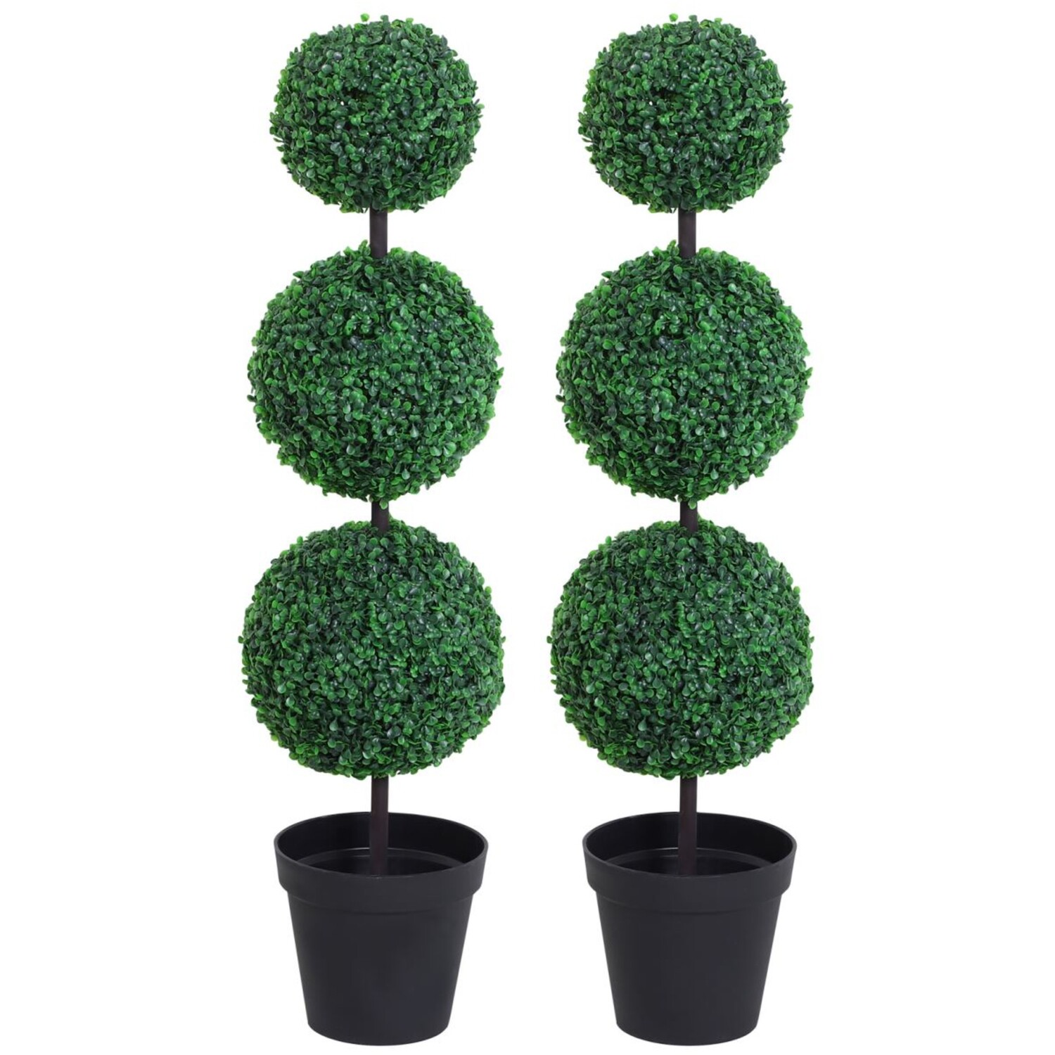 Artificial Boxwood Triple Ball Topiary Tree Set Indoor Decor - Green