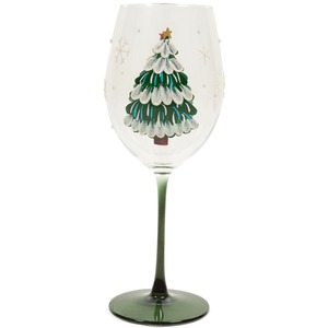 Embossed Paint Christmas Tree Wine Glass