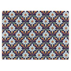 White Floral Tile Worktop Protector - Large Textured Glass Chopping Board