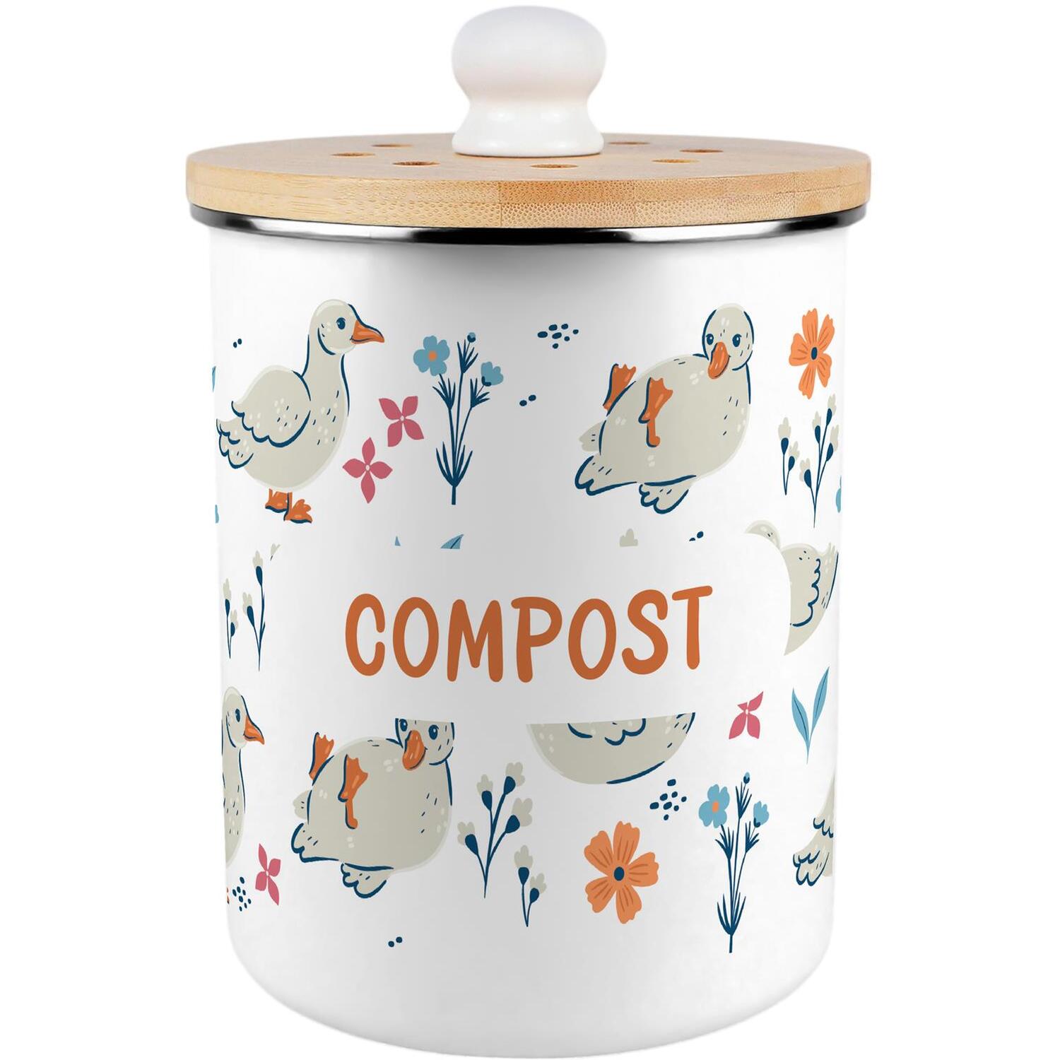 B&Q - Ducks & Flowers Compost CaddyMetal 2L Decorative Kitchen Food Waste Bin - Image 2