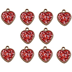 Pack of 10 Double Sided Red Glitter Sparkle Heart Resin Embellishments