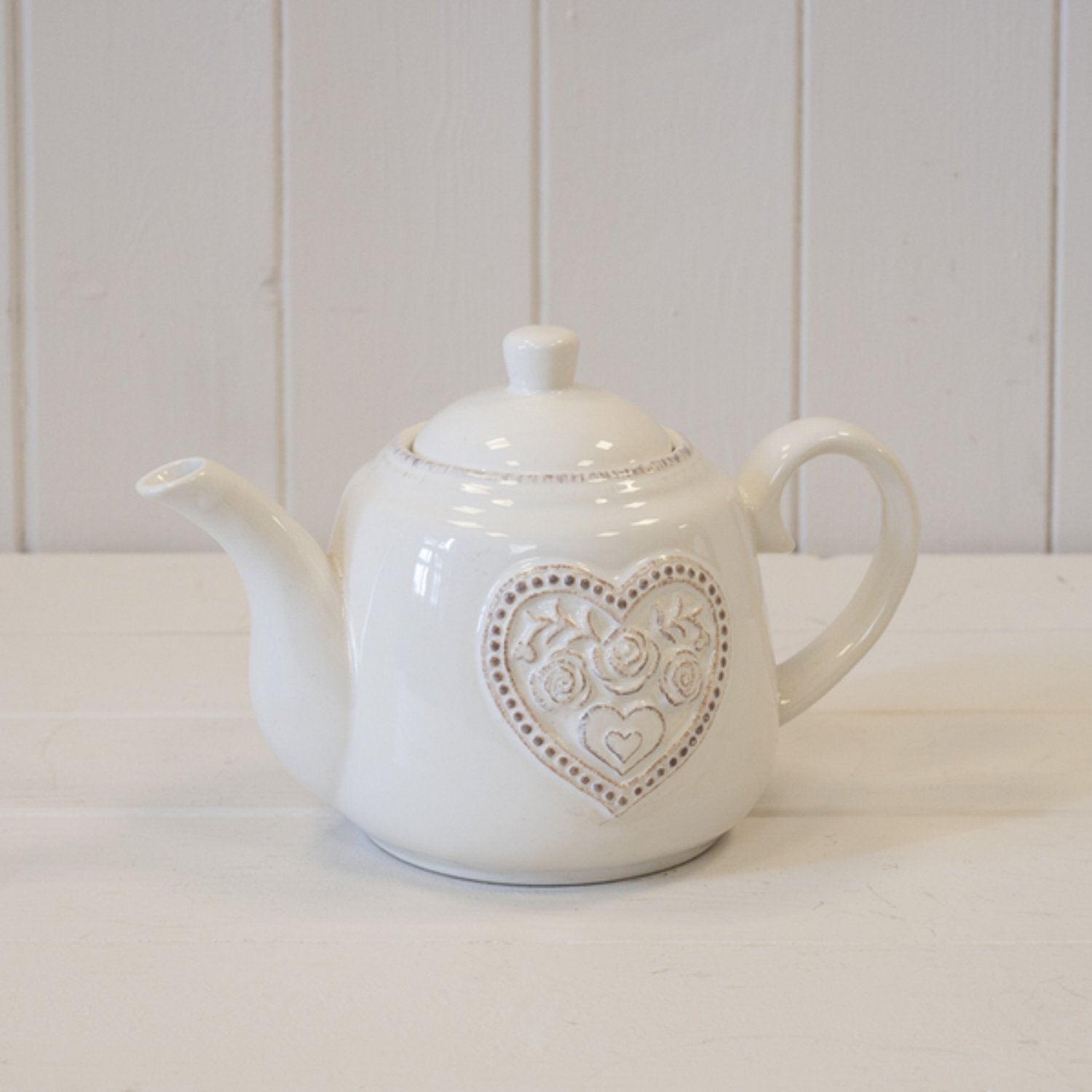 Image of White Ceramic Teapot with Floral Heart&hellip;