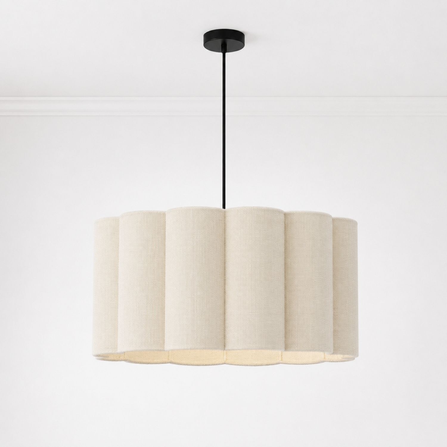 CGC Lighting Indoor Ceiling lampshade Scalloped Large 48cm Width Drum Shape Ceiling Hanging Floor lamp (Cream Fine Linen) - Image 2